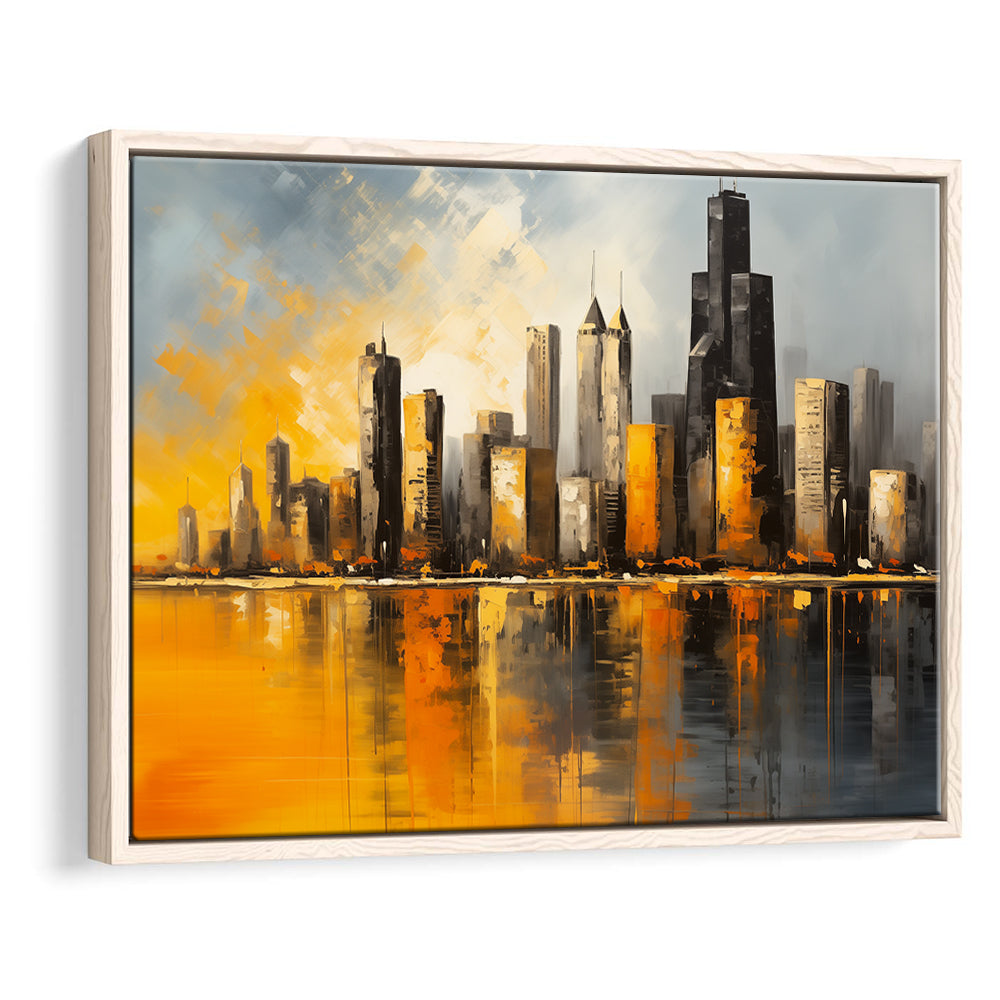 Chicago Skyline Acrylic Painting Mixed Color V1, Framed Canvas Painting, Framed Canvas Prints Wall Art Decor