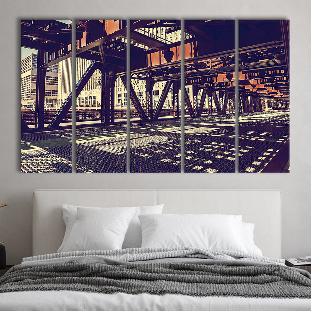Chicago USA Art, Chicago Illinois Canvas, Chicago Print Art, 5 Piece B Extra Large Cavas Print Wall Art Decor