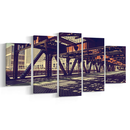 Chicago USA Art, Chicago Illinois Canvas, Chicago Print Art ,Chicago City Wall Decor, 5 Piece Large Cavas Print Wall Art