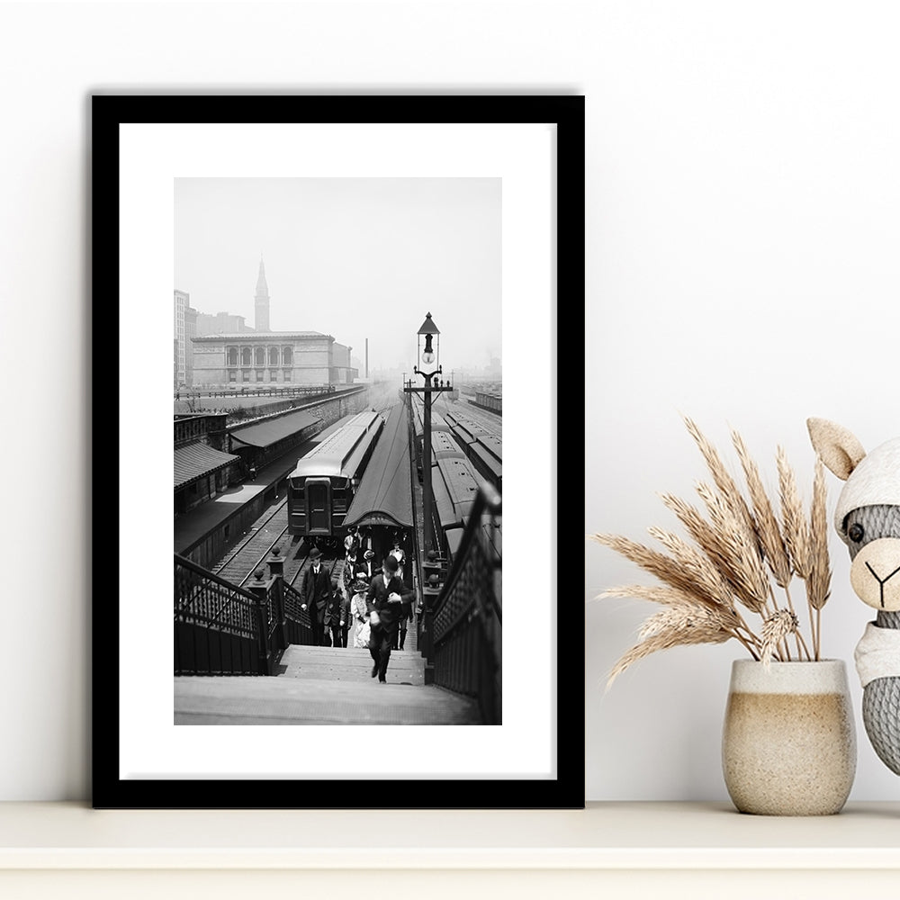 Chicago Union Station City Wall Art Black and White Art, Framed Art Print White Border Wall Decor