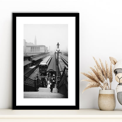 Chicago Union Station City Wall Art Black and White Art, Framed Art Print White Border Wall Decor