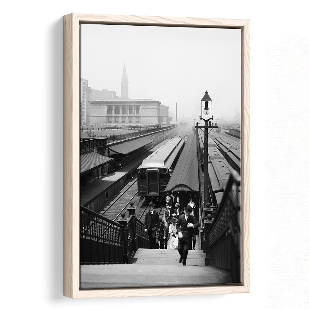 Chicago Union Station City Wall Art Black and White Art, Floating Framed Canvas Print