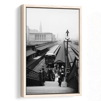 Chicago Union Station City Wall Art Black and White Art, Floating Framed Canvas Print