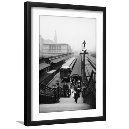 Chicago Union Station City Wall Art Black and White Art, Framed Art Print White Border Wall Decor