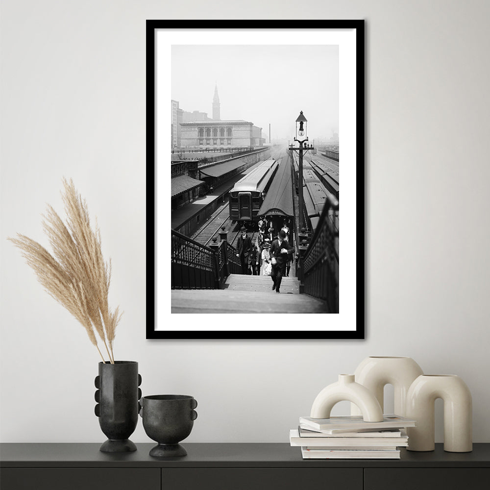 Chicago Union Station City Wall Art Black and White Art, Framed Art Print White Border Wall Decor