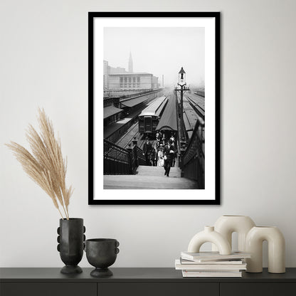 Chicago Union Station City Wall Art Black and White Art, Framed Art Print White Border Wall Decor