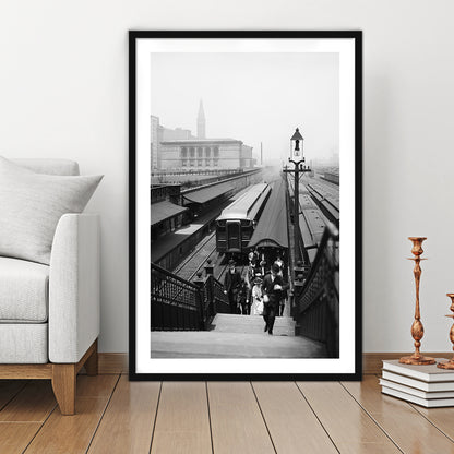 Chicago Union Station City Wall Art Black and White Art, Framed Art Print White Border Wall Decor
