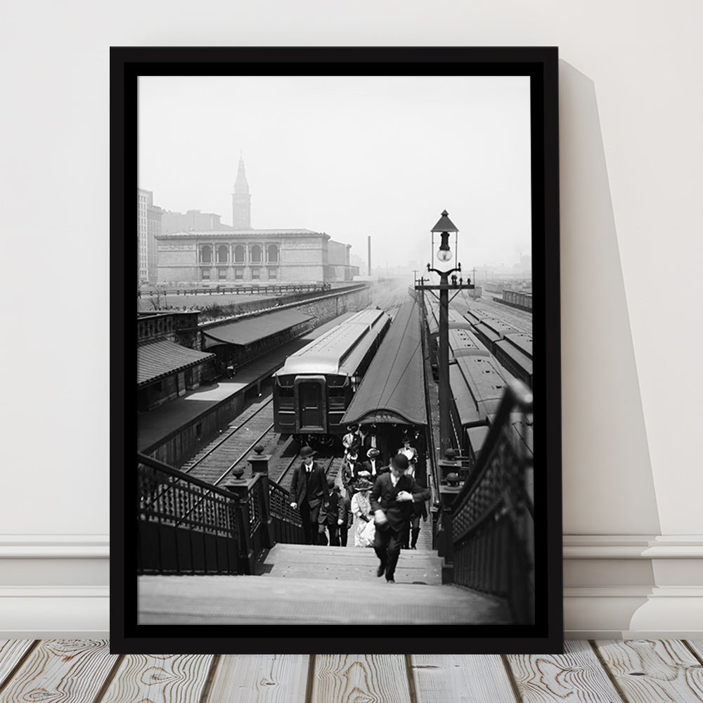 Chicago Union Station City Wall Art Black and White Art, Floating Framed Canvas Print