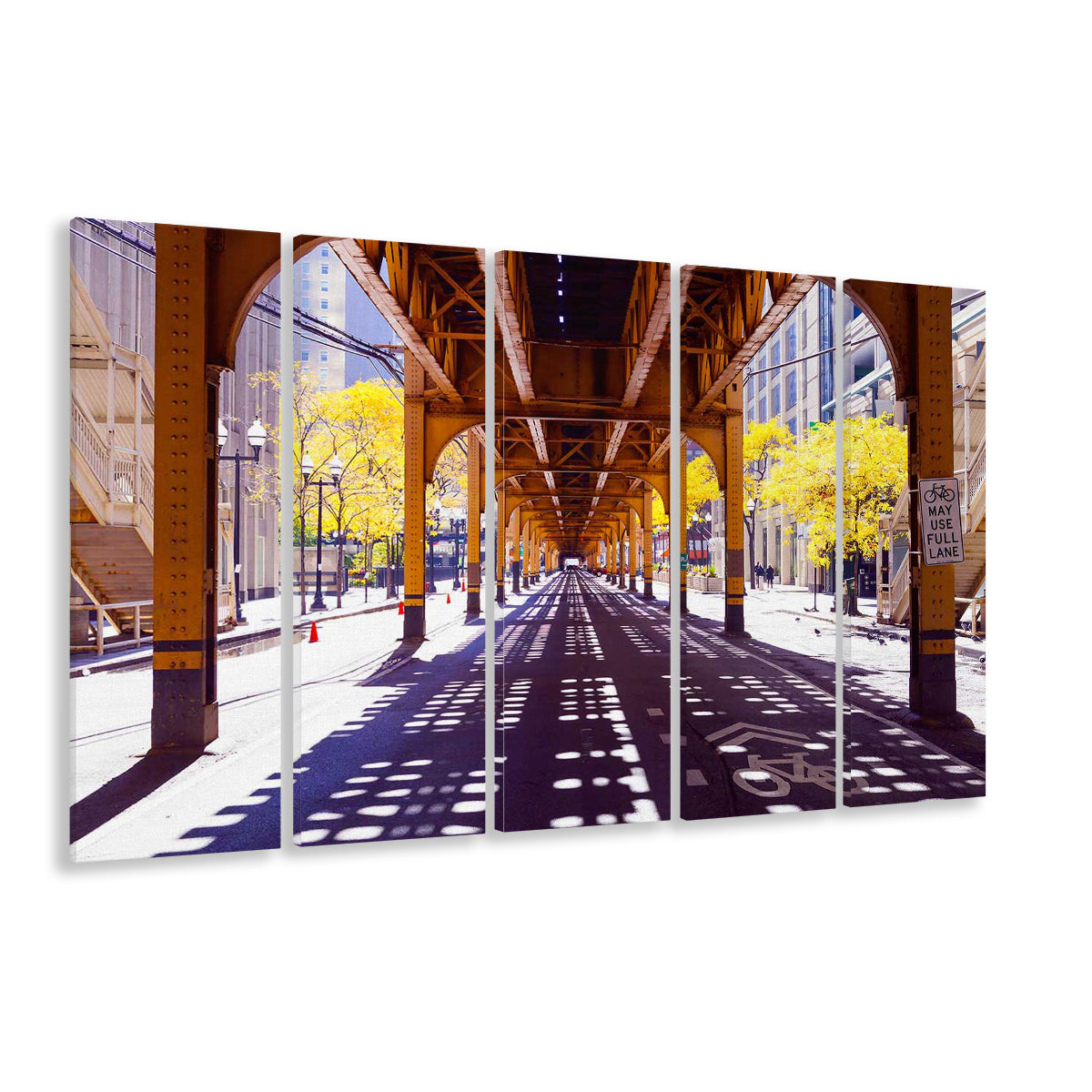 Chicago Wall Art,City Photography,Street Under the Bridge,Large Canvas, 5 Piece B Extra Large Cavas Print Wall Art Decor