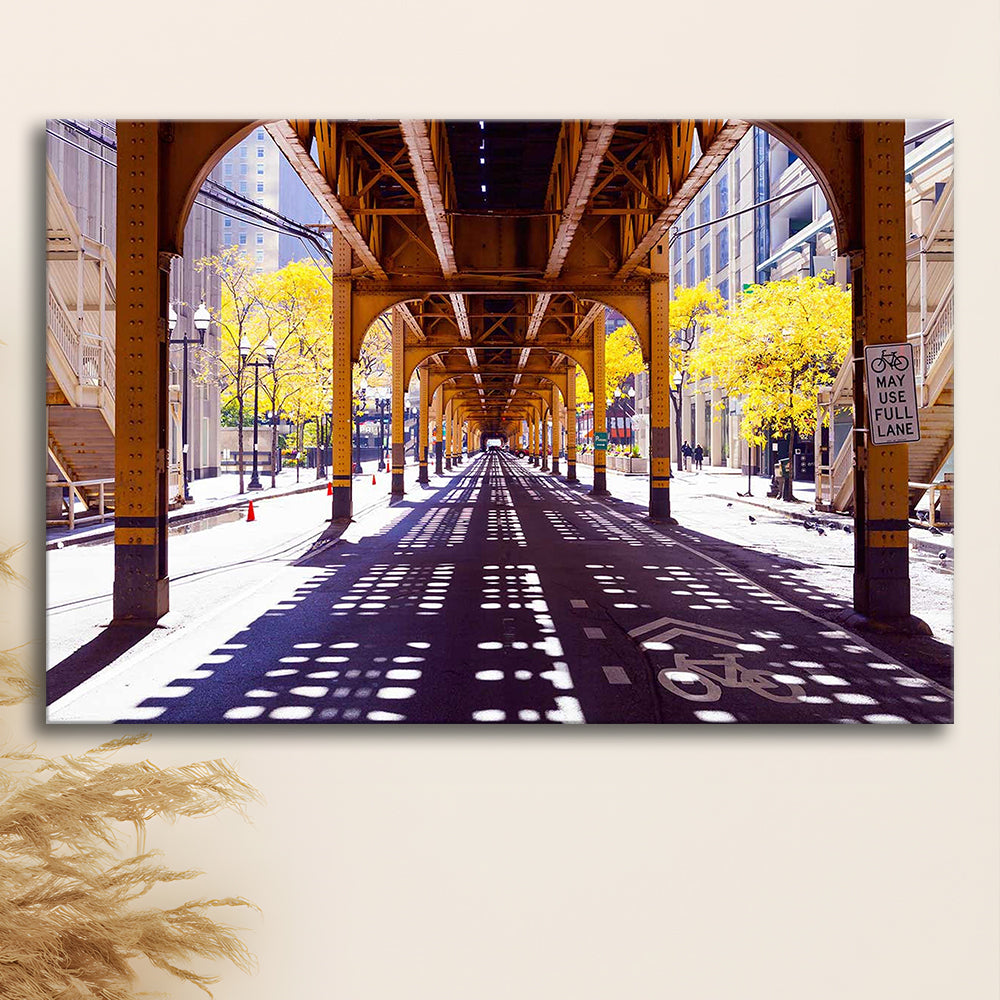 Chicago Wall Art,City Photography,Street Under the Bridge,Large Canvas Print, Cavas Print Wall Art Hom Decor