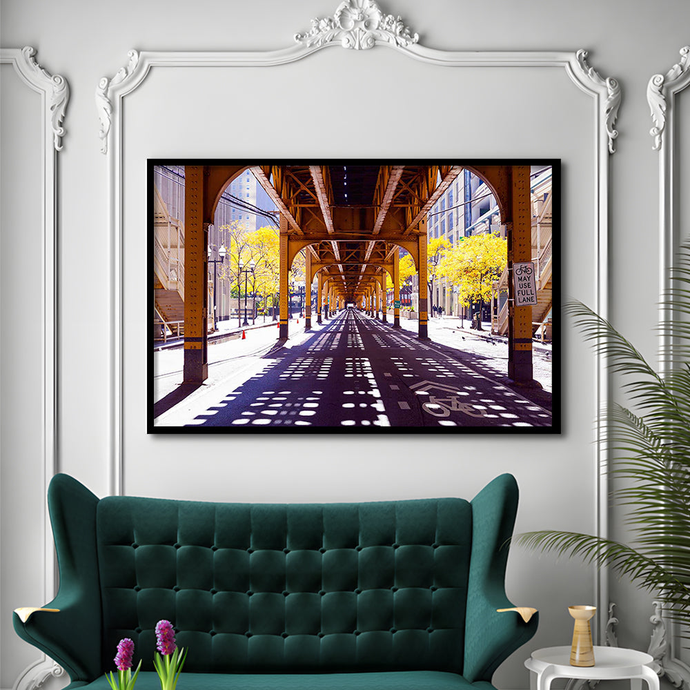 Chicago Wall Art,City Photography,Street Under The Bridge,Large Art Prints, Framed Art Print, Picture Framed