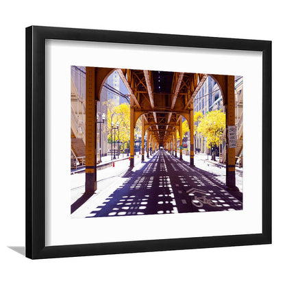Chicago Wall Art,City Photography,Street Under The Bridge,Large Art Print, Framed Art Print White Border