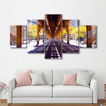 Chicago Wall Art,City Photography,Street Under the Bridge,Large Canvas Print, 5 Piece Large Cavas Print Wall Art