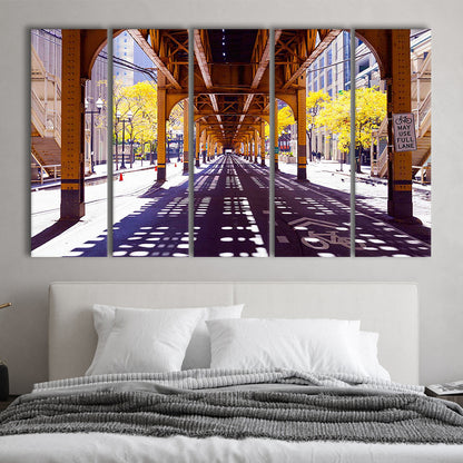 Chicago Wall Art,City Photography,Street Under the Bridge,Large Canvas, 5 Piece B Extra Large Cavas Print Wall Art Decor