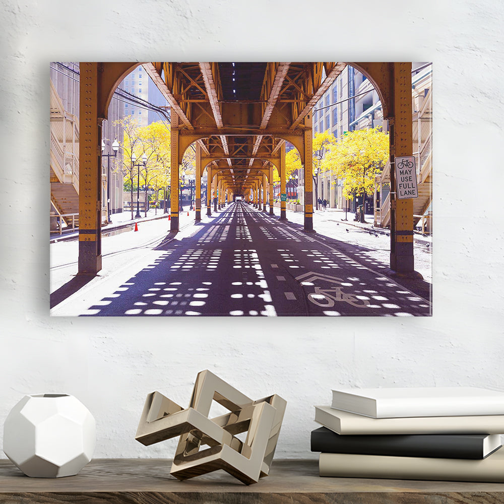 Chicago Wall Art,City Photography,Street Under the Bridge,Large Canvas Print, Cavas Print Wall Art Hom Decor