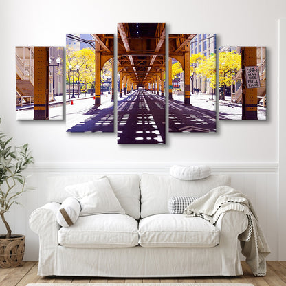 Chicago Wall Art,City Photography,Street Under the Bridge,Large Canvas Print, 5 Piece Large Cavas Print Wall Art