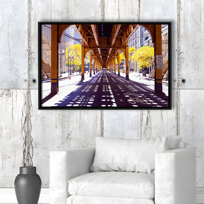 Chicago Wall Art,City Photography,Street Under The Bridge,Large Canvas Print, Framed Cavas Print, Floating Frame