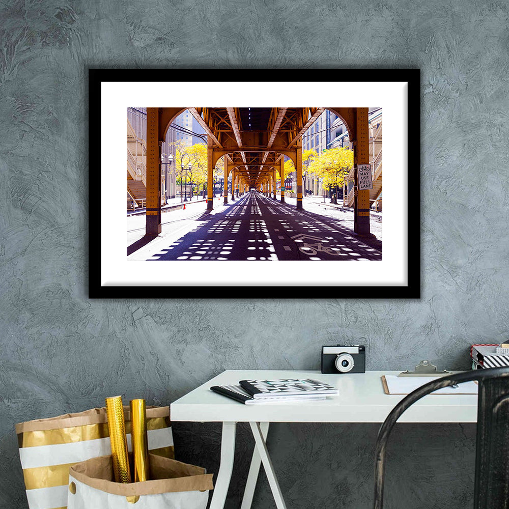 Chicago Wall Art,City Photography,Street Under The Bridge,Large Art Print, Framed Art Print White Border