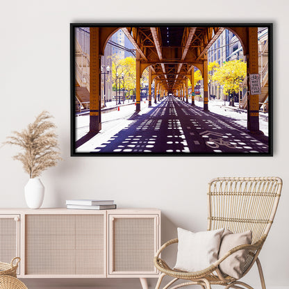 Chicago Wall Art,City Photography,Street Under The Bridge,Large Canvas Print, Framed Cavas Print, Floating Frame