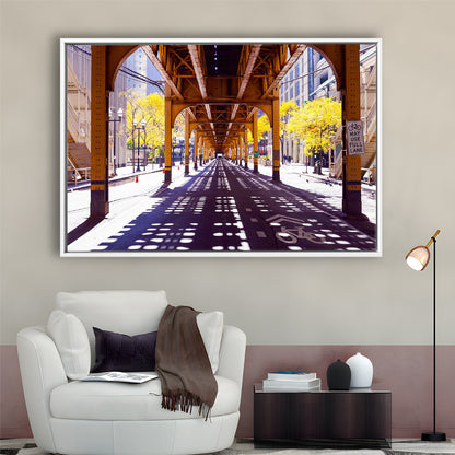 Chicago Wall Art,City Photography,Street Under The Bridge,Large Canvas Print, Framed Cavas Print, Floating Frame