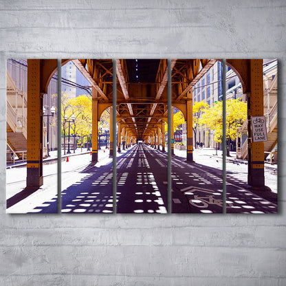 Chicago Wall Art,City Photography,Street Under the Bridge,Large Canvas, 5 Piece B Extra Large Cavas Print Wall Art Decor
