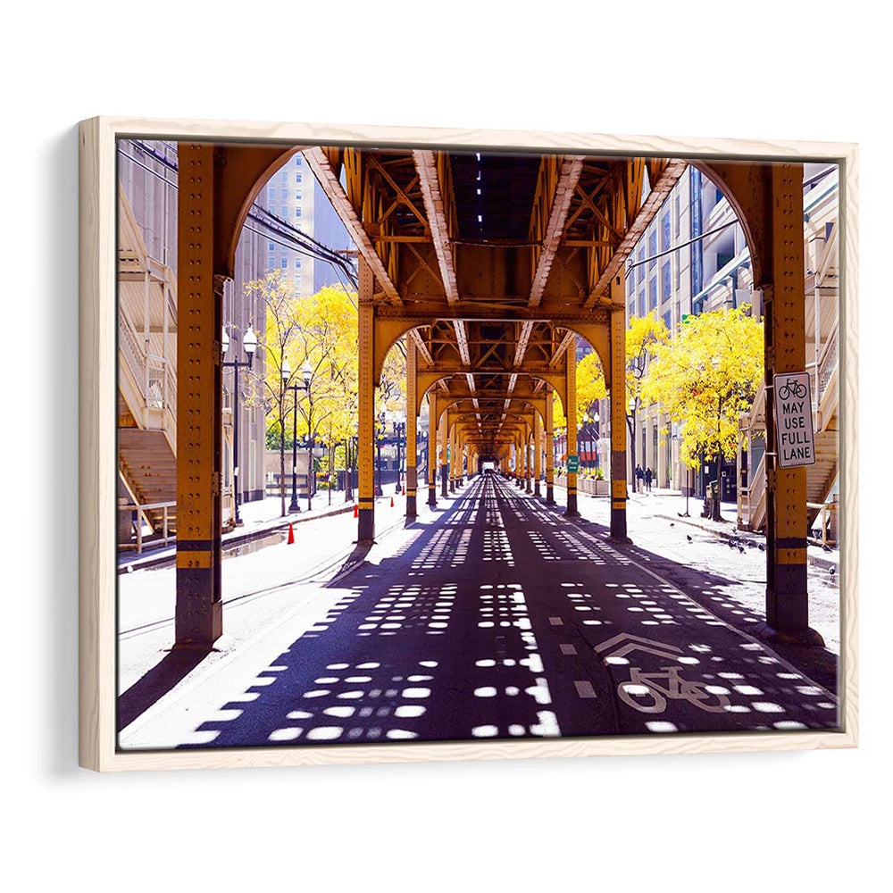 Chicago Wall Art,City Photography,Street Under The Bridge,Large Canvas Print, Framed Cavas Print, Floating Frame