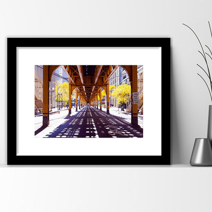 Chicago Wall Art,City Photography,Street Under The Bridge,Large Art Print, Framed Art Print White Border