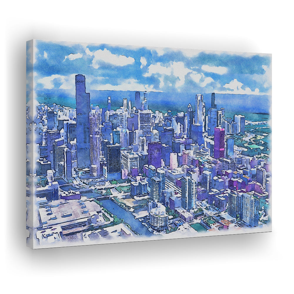 Chicago Watercolor Painting Canvas, Chicago Illinois, Sport Art, Gifts for him, Canvas Print Wall Art
