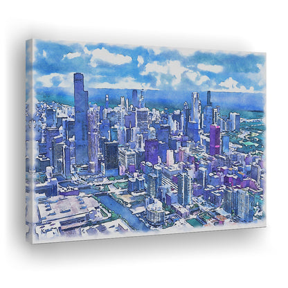 Chicago Watercolor Painting Canvas, Chicago Illinois, Sport Art, Gifts for him, Canvas Print Wall Art