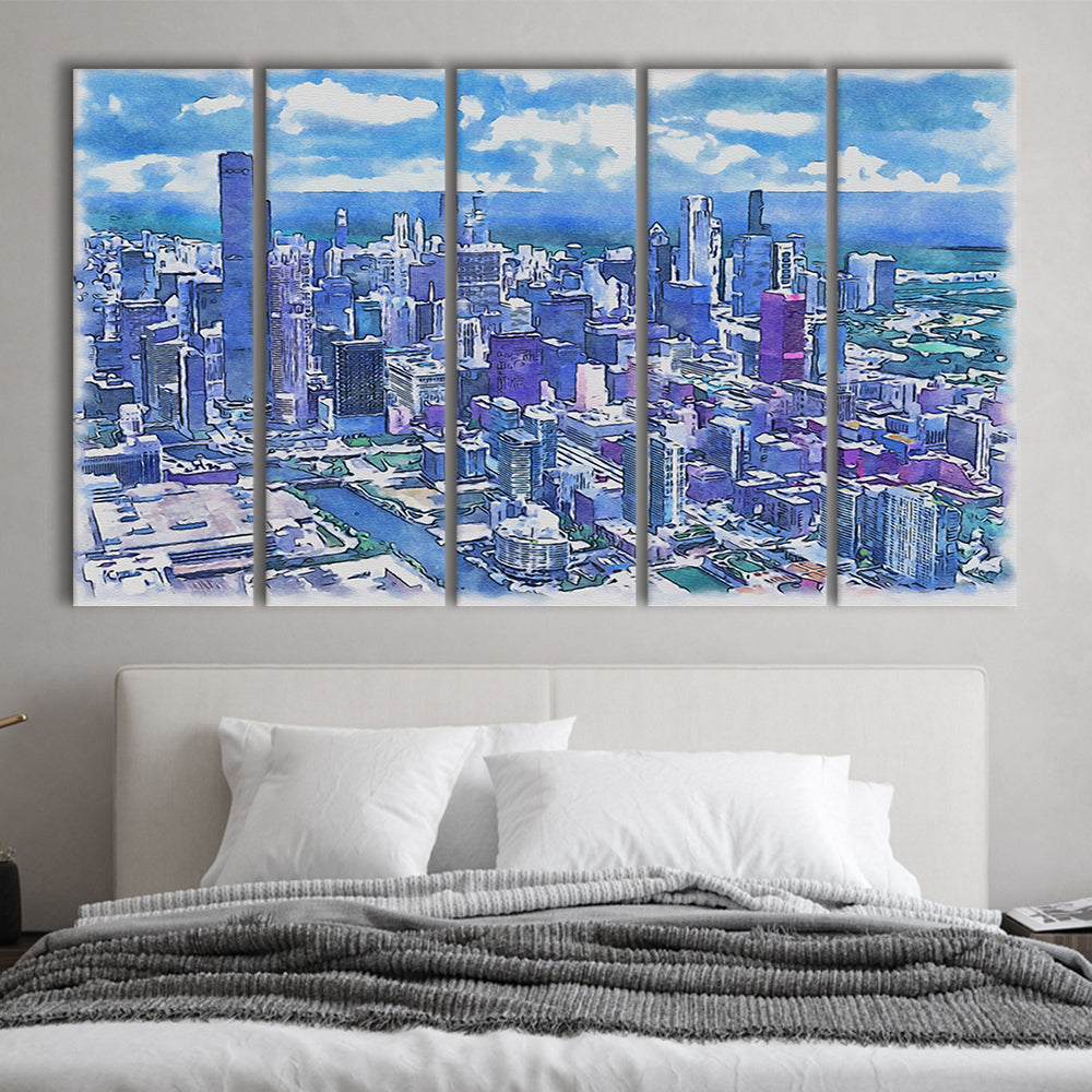 Chicago Watercolor Painting Canvas, Chicago Illinois, Sport Art, Extra Large Canvas Print Wall Art