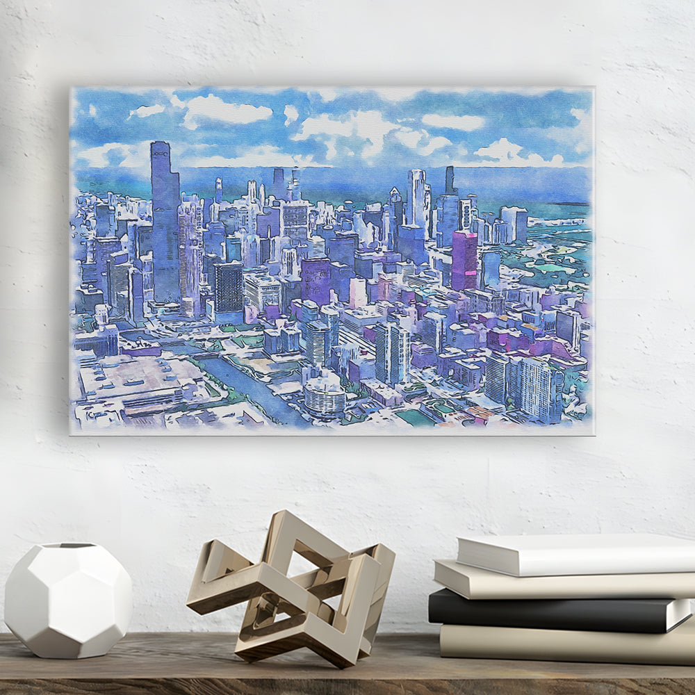 Chicago Watercolor Painting Canvas, Chicago Illinois, Sport Art, Gifts for him, Canvas Print Wall Art