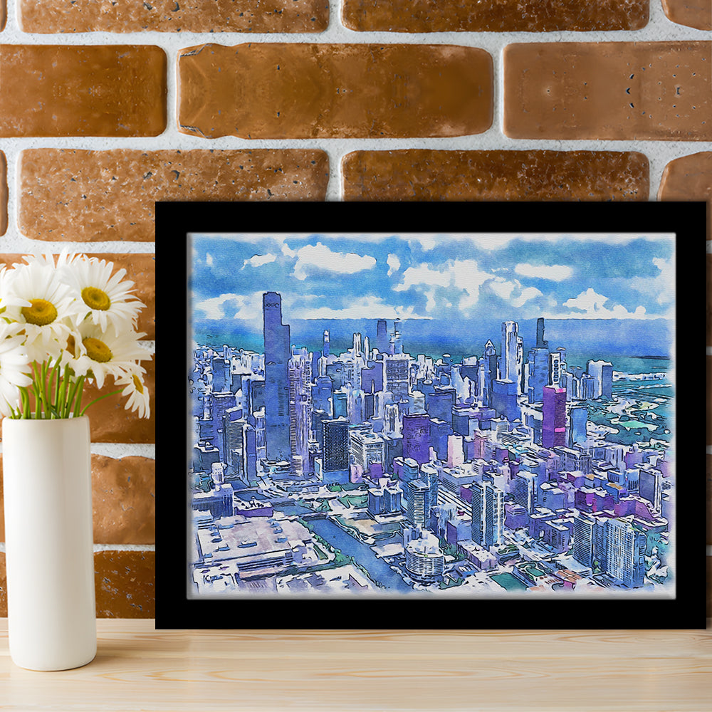 Chicago Watercolor Painting Canvas, Chicago Illinois, Sport Gift Art, Framed Art Print Wall Decor