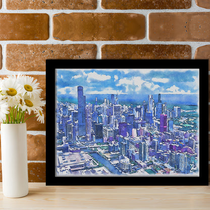 Chicago Watercolor Painting Canvas, Chicago Illinois, Sport Gift Art, Framed Art Print Wall Decor