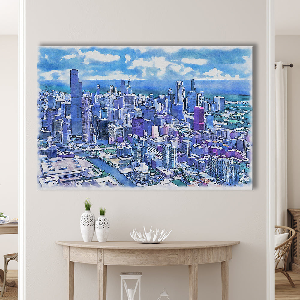 Chicago Watercolor Painting Canvas, Chicago Illinois, Sport Art, Gifts for him, Canvas Print Wall Art