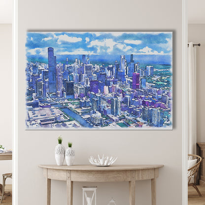 Chicago Watercolor Painting Canvas, Chicago Illinois, Sport Art, Gifts for him, Canvas Print Wall Art