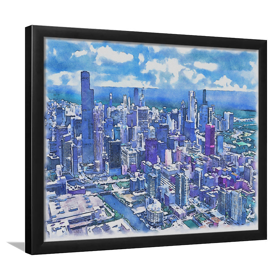 Chicago Watercolor Painting Canvas, Chicago Illinois, Sport Gift Art, Framed Art Print Wall Decor