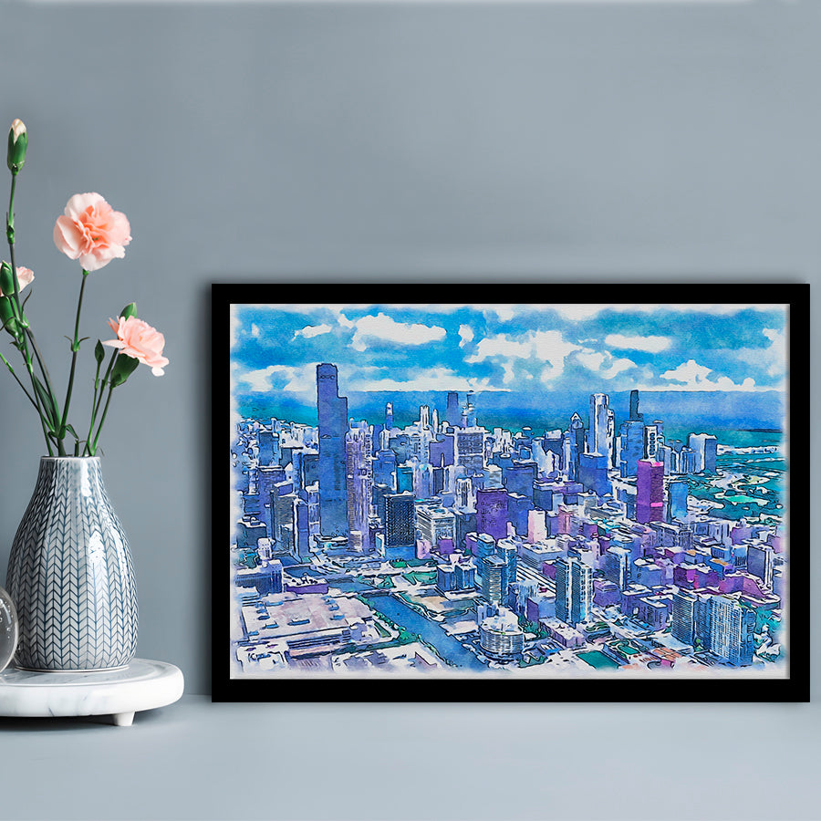 Chicago Watercolor Painting Canvas, Chicago Illinois, Sport Gift Art, Framed Art Print Wall Decor