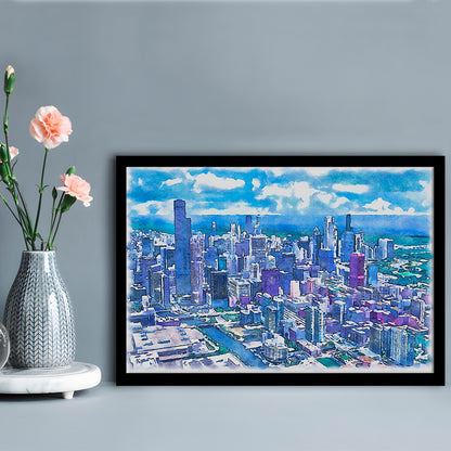 Chicago Watercolor Painting Canvas, Chicago Illinois, Sport Gift Art, Framed Art Print Wall Decor