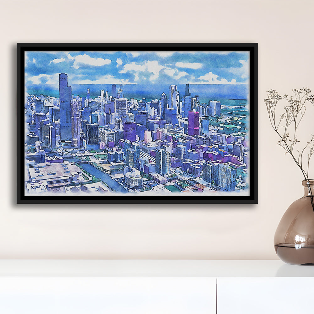 Chicago Watercolor Painting Canvas, Chicago Illinois, Sport Gift Art, Framed Canvas Print Wall Art