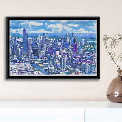 Chicago Watercolor Painting Canvas, Chicago Illinois, Sport Gift Art, Framed Canvas Print Wall Art