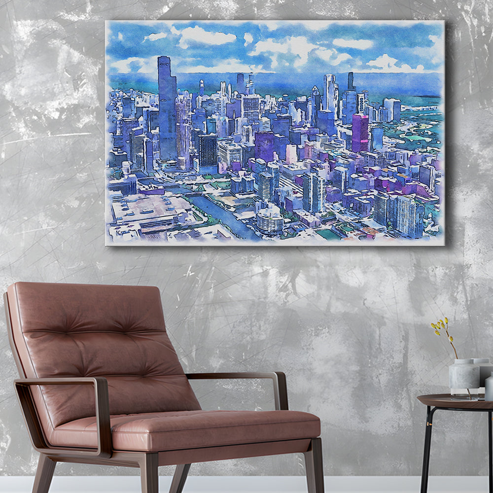 Chicago Watercolor Painting Canvas, Chicago Illinois, Sport Art, Gifts for him, Canvas Print Wall Art