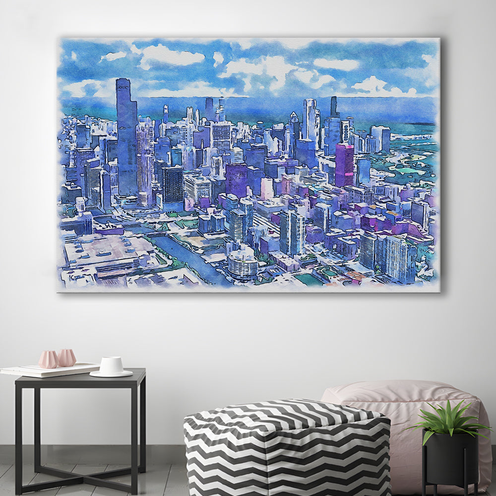 Chicago Watercolor Painting Canvas, Chicago Illinois, Sport Art, Gifts for him, Canvas Print Wall Art
