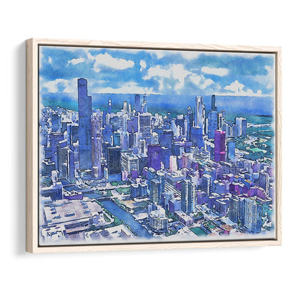 Chicago Watercolor Painting Canvas, Chicago Illinois, Sport Gift Art, Framed Canvas Print Wall Art