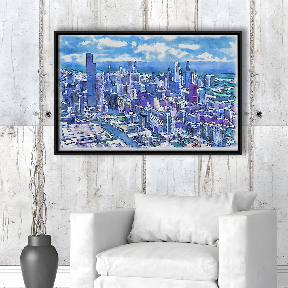 Chicago Watercolor Painting Canvas, Chicago Illinois, Sport Gift Art, Framed Canvas Print Wall Art