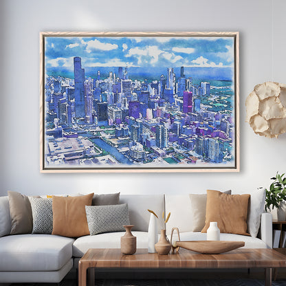 Chicago Watercolor Painting Canvas, Chicago Illinois, Sport Gift Art, Framed Canvas Print Wall Art