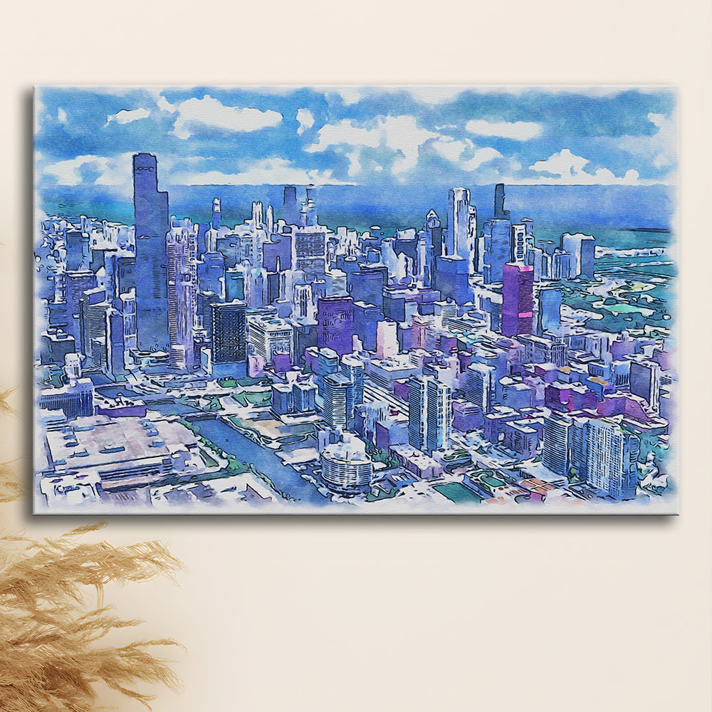 Chicago Watercolor Painting Canvas, Chicago Illinois, Sport Art, Gifts for him, Canvas Print Wall Art