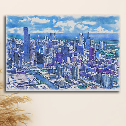 Chicago Watercolor Painting Canvas, Chicago Illinois, Sport Art, Gifts for him, Canvas Print Wall Art