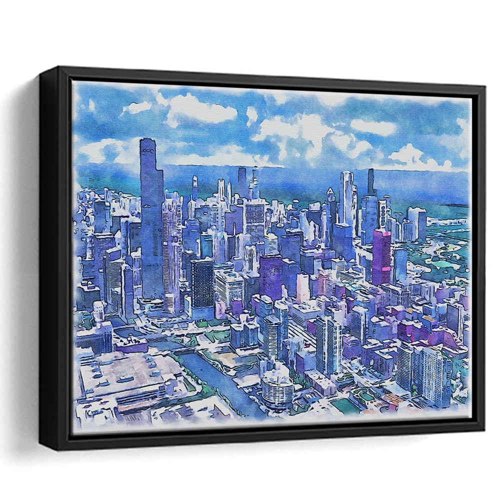 Chicago Watercolor Painting Canvas, Chicago Illinois, Sport Gift Art, Framed Canvas Print Wall Art