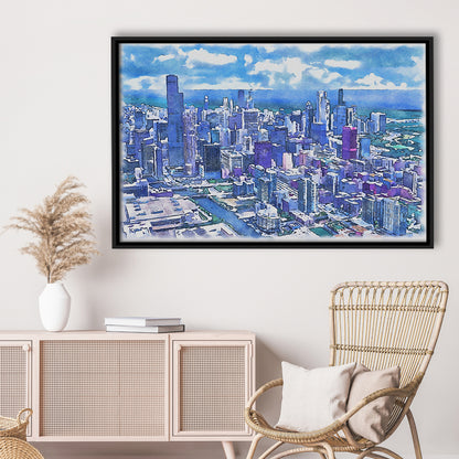 Chicago Watercolor Painting Canvas, Chicago Illinois, Sport Gift Art, Framed Canvas Print Wall Art