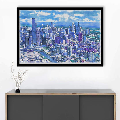 Chicago Watercolor Painting Canvas, Chicago Illinois, Sport Gift Art, Framed Art Print Wall Decor